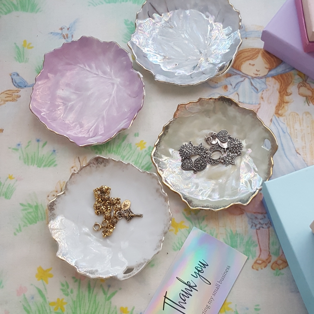 4 Vintage 60's Lusterware Leaf Dishes